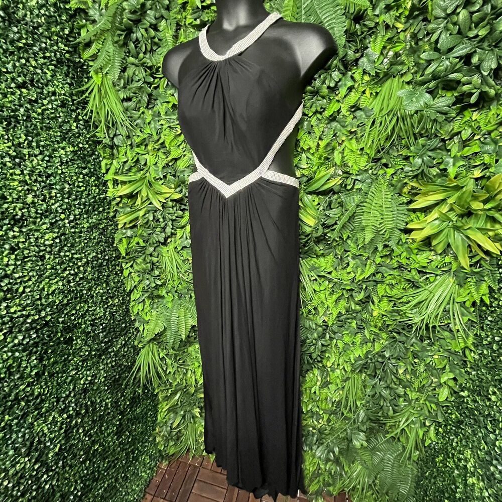 ASPEED Women Dress Large Black Stoned Open Back Gown‎ Prom Ball Long Formal 1104